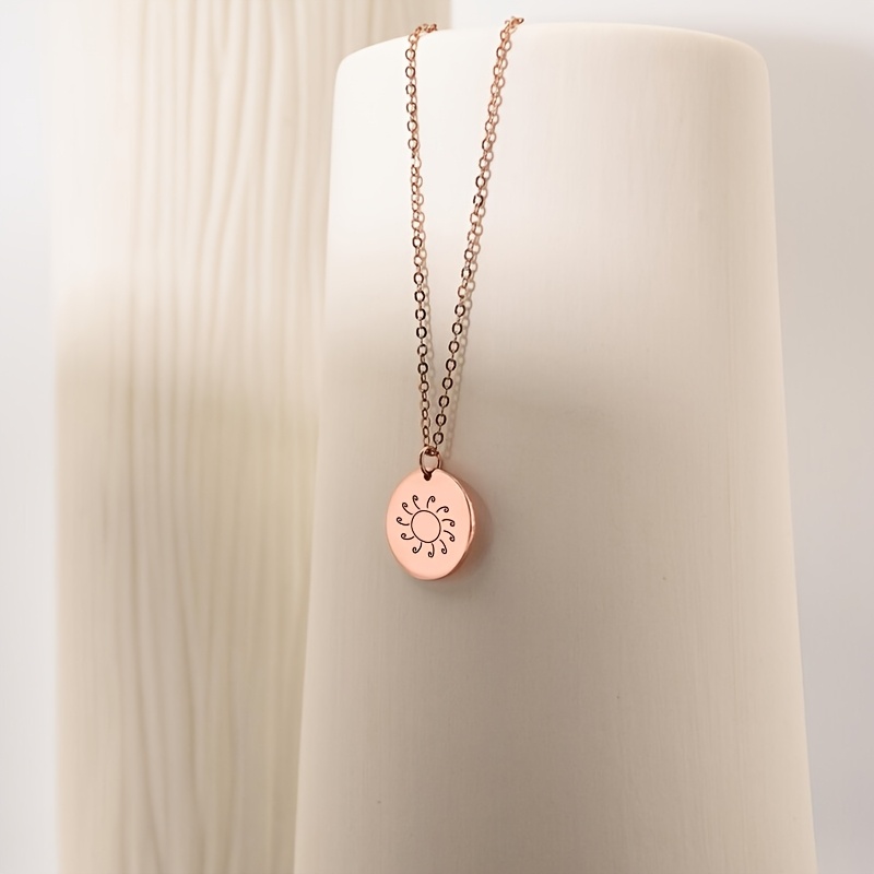 Women's Customized Sun Symbol Necklace, Engraved Text Pendant